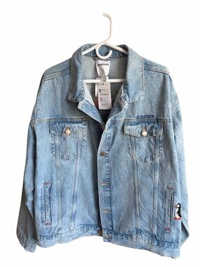 NWT Desigual Embroidered Denim Jacket XL – Palm Tree Sunset/Penguins